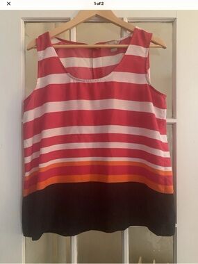 Banana Republic Red, White, Orange & Black Striped Sleeveless Tank